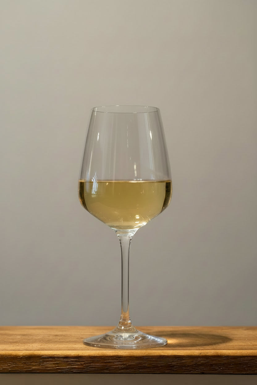 Vinglas i kristall med vitt vin.